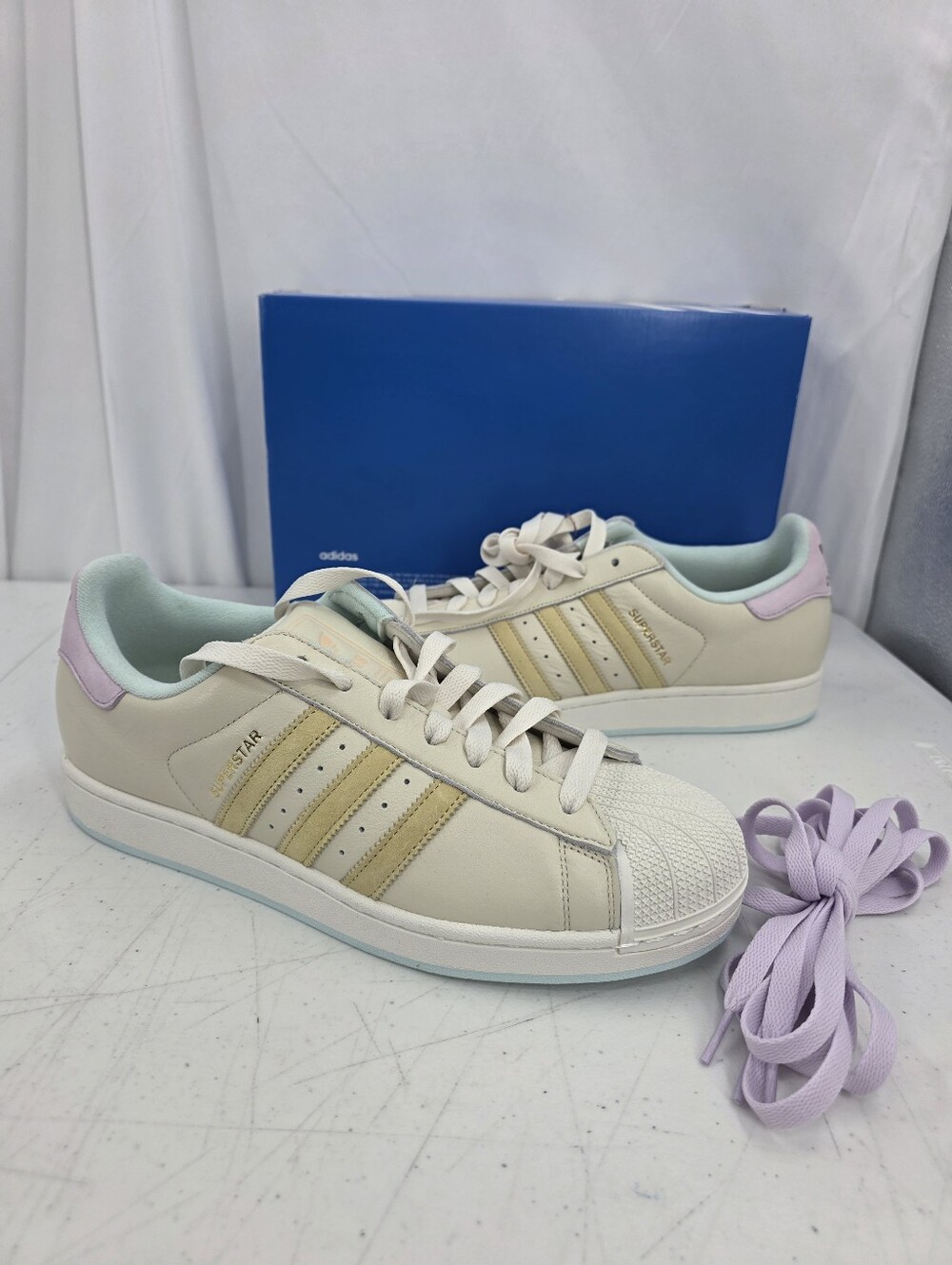 New adidas Superstar II Off White Yellow Halo Mint KJ0445 Men's Size 12 Clam Toe